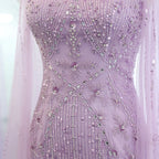 Sharon Said Luxury Dubai Aqua Lilac Mermaid Evening Dress with Cape Sleeve Criss Cross Women Wedding Party Gown SS391 Customized