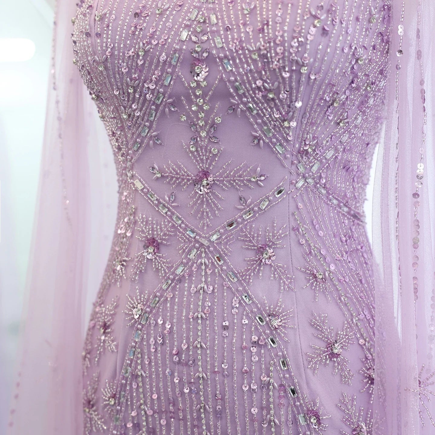 Sharon Said Luxury Dubai Aqua Lilac Mermaid Evening Dress with Cape Sleeve Criss Cross Women Wedding Party Gown SS391 Customized