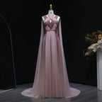 Sharon Said Ombre Pink Elegant Evening Dress with Cape Sleeve Criss Cross Halter Backless Women's Party Gowns SS309 Customized