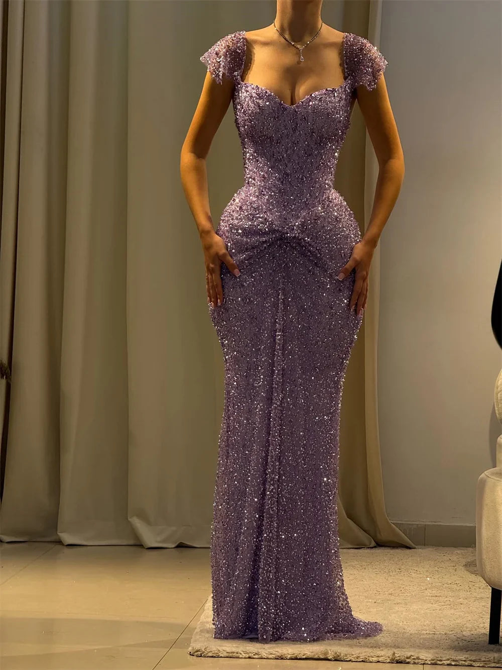 Cathy Customized Purple Luxury Rhinestones Mermaid Prom Dress Off The Shoulder vestidos de noiva Floor-length Formal Evening
