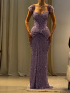 Cathy Customized Purple Luxury Rhinestones Mermaid Prom Dress Off The Shoulder vestidos de noiva Floor-length Formal Evening