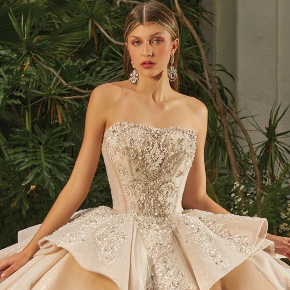 Exquisite Sequins Beads Quinceanrra Prom Dresses Glitter Lace Appliques Detachable Sleeves Ball Gown Sweet 16 Dress Vestidos