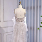 Luxury Lace Pearls Mermaid Evening Dress With Glove White Nude LA72345E