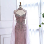 Luxury Dubai Caramel Beaded Evening Dress With Cape LA72811C