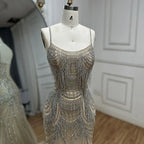 Luxury Nude Pink Crystal Tassel Mermaid Evening Dress LA72772