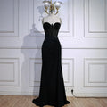 Black Beaded Classy Prom Dress with Spaghetti Straps LA73039
