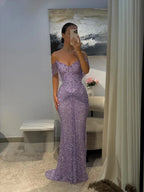 Cathy Customized Purple Luxury Rhinestones Mermaid Prom Dress Off The Shoulder vestidos de noiva Floor-length Formal Evening