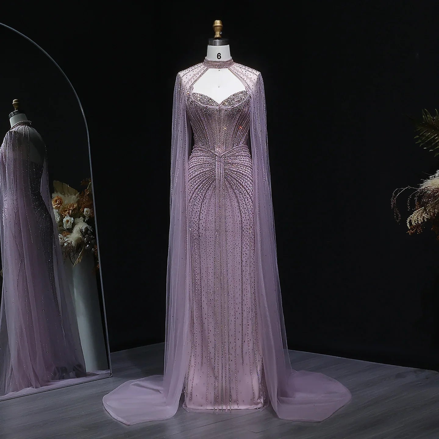 Sharon Said Luxury Crystal Sage Green Evening Dress with Cape Sleeves Long Pink for Women Wedding Party Gowns SS156 Customized