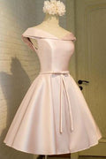 Simple A-line Off Shoulder Satin Sleeveless Homecoming Dresses Party Dress