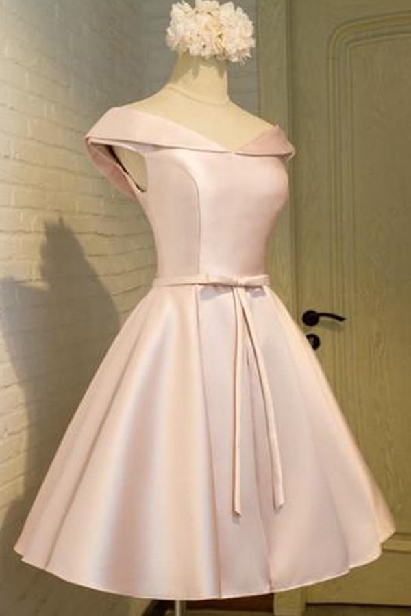 Simple A-line Off Shoulder Satin Sleeveless Homecoming Dresses Party Dress