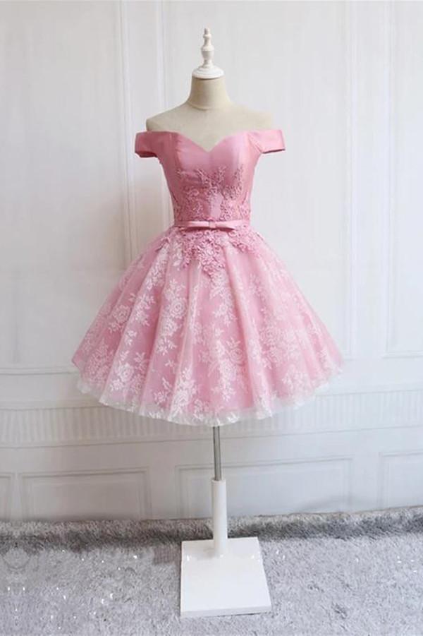 Simple A-line Off Shoulder Tulle Homecoming Dress with Appliques, Party Dress