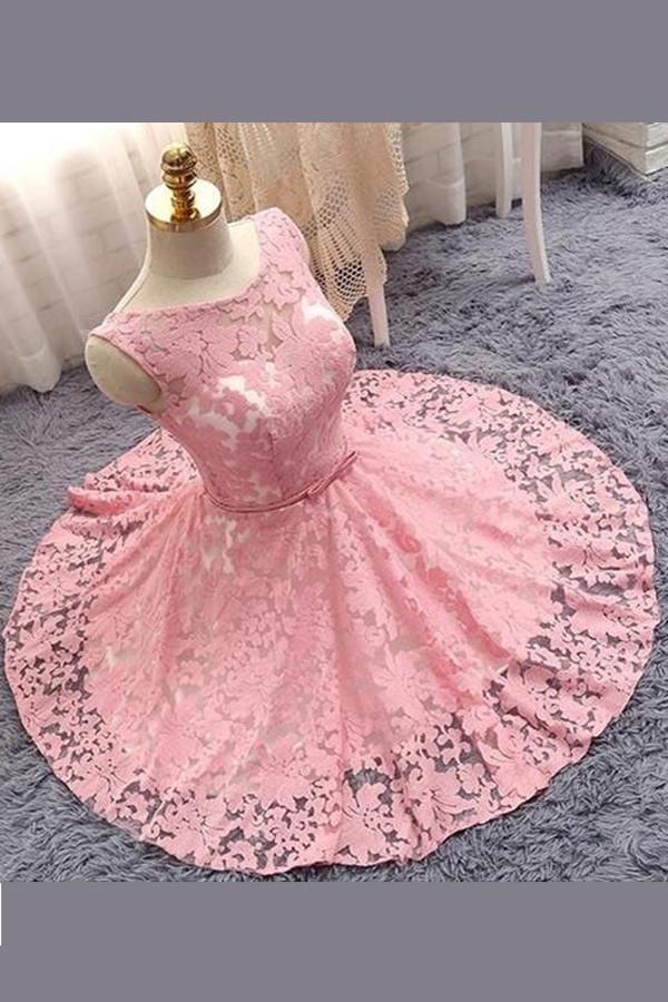 Pink A-line Princess Sheer Floral Homecoming Dresses with Appliques