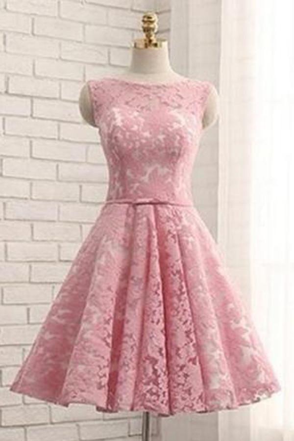 Pink A-line Princess Sheer Floral Homecoming Dresses with Appliques