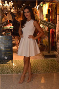 Simple White Sleeveless Stain Round Neck Cheap Homecoming Dress,Party Dresses