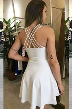 Unique White Halter Strapless Satin Tie Back Homecoming Dresses