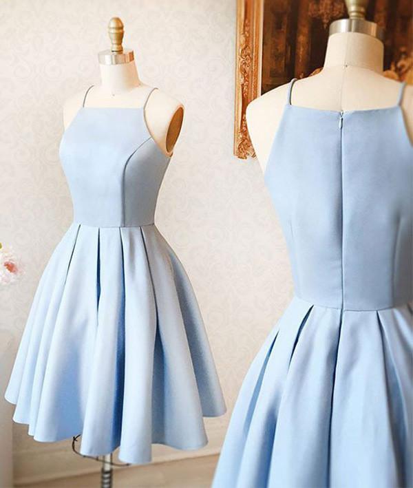 Blue Simple Satin Mini Light Homecoming Dress for Teens, Short Prom Dress
