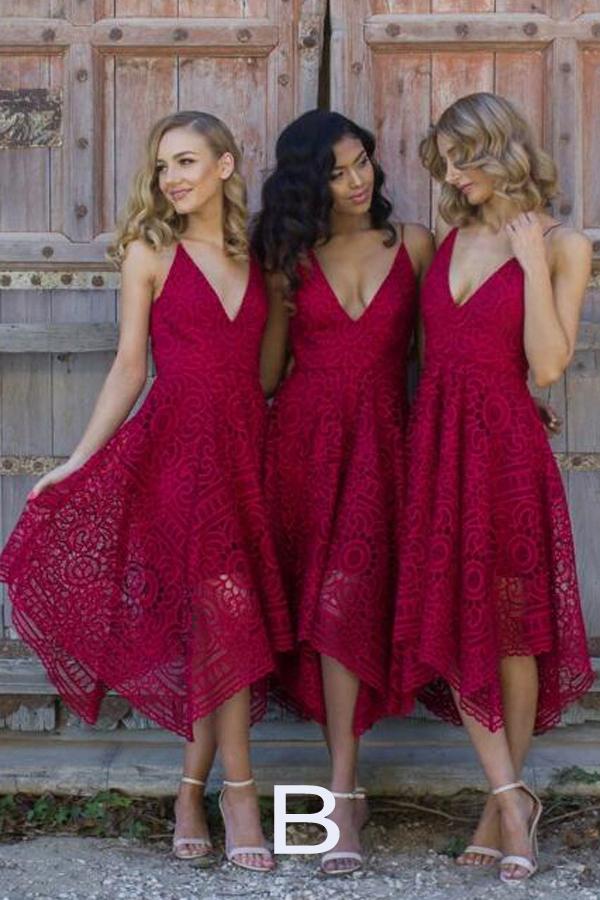 Royal Blue Lace V Neck Spaghetti Straps Bridesmaid Dress, Homecoming Dress