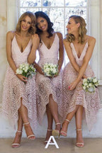 Royal Blue Lace V Neck Spaghetti Straps Bridesmaid Dress, Homecoming Dress