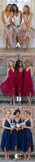 Royal Blue Lace V Neck Spaghetti Straps Bridesmaid Dress, Homecoming Dress