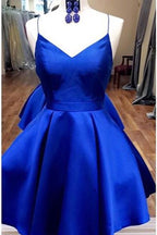 Royal Blue Spaghetti Straps V neck Homecoming Dresses with Ribbon
