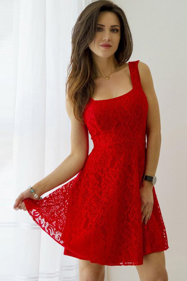 Red Square Neck V Back Lace Up Homecoming Dress with Appliques, MH306