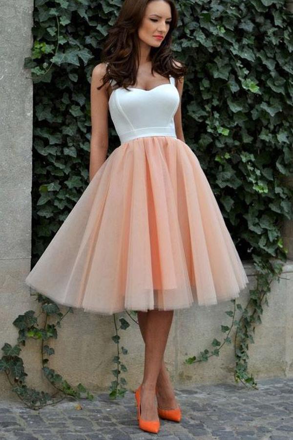 Pink Tulle Knee Length Homecoming Dress, Sweet 16 Dresses For Teens