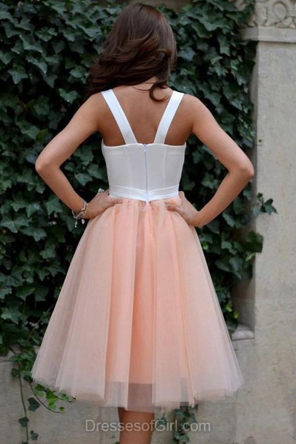 Pink Tulle Knee Length Homecoming Dress, Sweet 16 Dresses For Teens