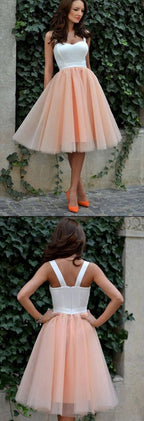 Pink Tulle Knee Length Homecoming Dress, Sweet 16 Dresses For Teens