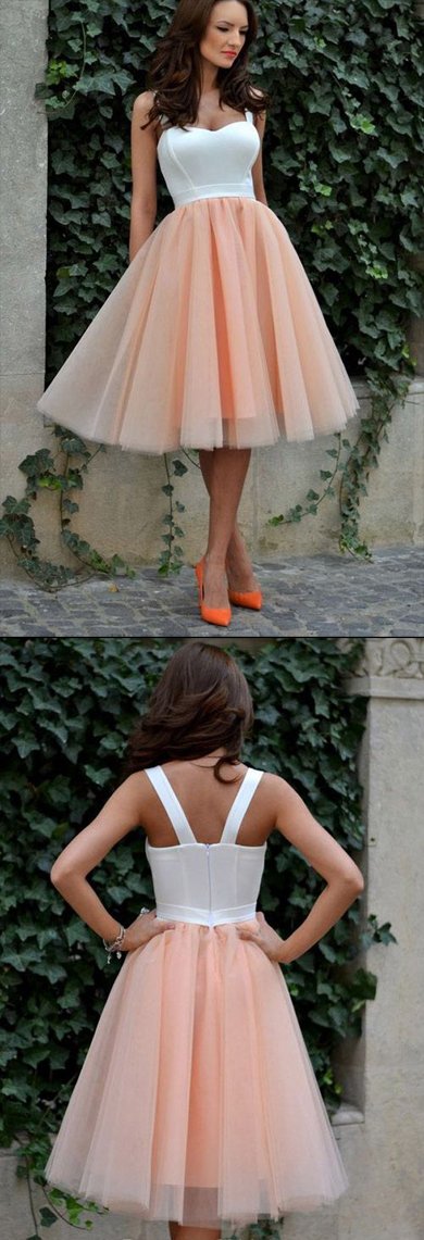 Pink Tulle Knee Length Homecoming Dress, Sweet 16 Dresses For Teens