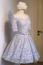 Cute Tulle Off Shoulder Half Sleeves A-Line Homecoming Dresses