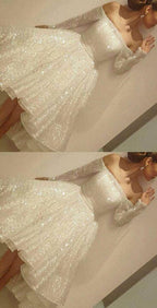 Shinning Off Shoulder A-line Homecoming Dresses Asymmetrical PromDress Short,