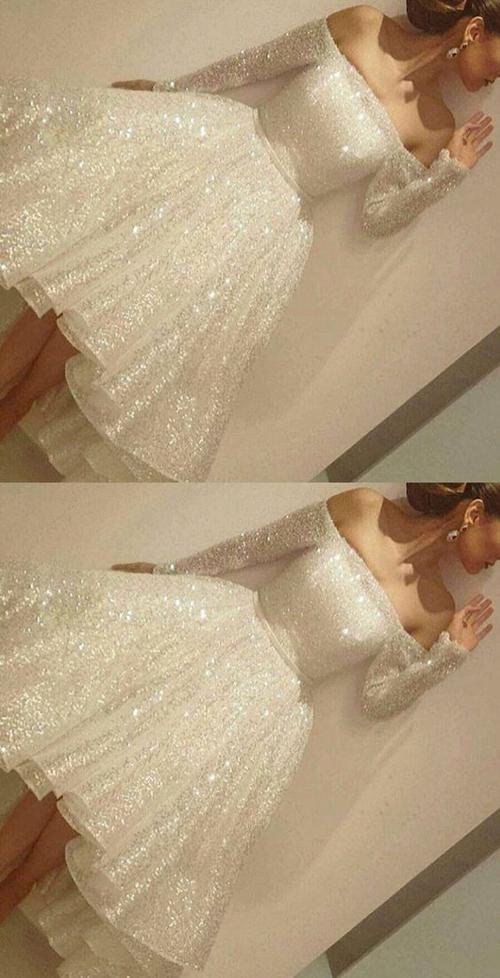 Shinning Off Shoulder A-line Homecoming Dresses Asymmetrical PromDress Short,