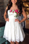 White Strapless Off Shoulder Floral Simple Homecoming Dresses for Girls