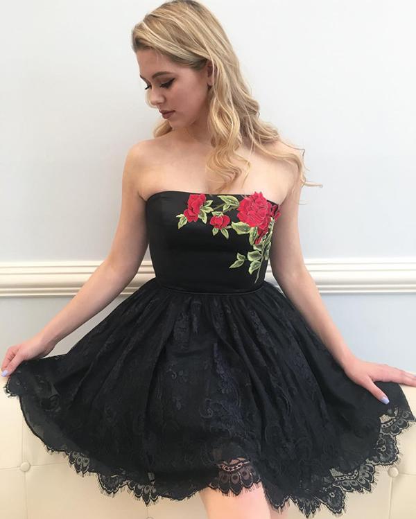 White Strapless Off Shoulder Floral Simple Homecoming Dresses for Girls