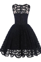 Black Lace A-Line Scalloped-Edge Vintage Homecoming Dress, Short Prom Dress