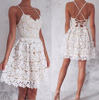 Ivory A-Line Spaghetti Straps Lace-Up Short Prom Dress, Homecoming Dress