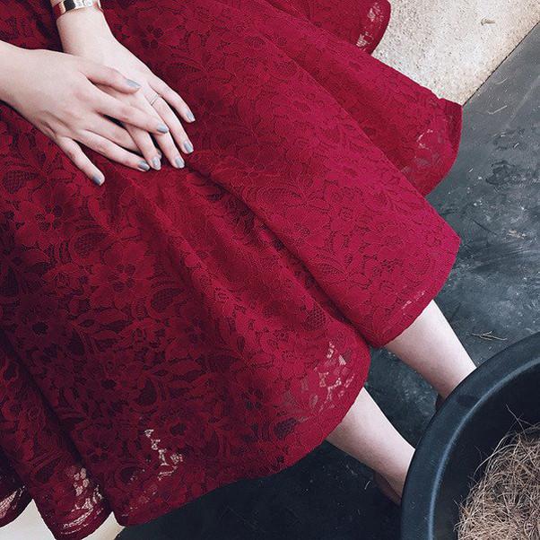 Burgundy Half Sleeves Lace V Neck Homecoming Dress Short Prom Dress