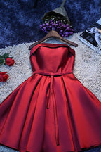 Simple Red Satin A-line Homecoming Dress, Short Party Dresses for Girls