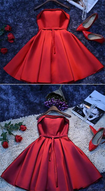 Simple Red Satin A-line Homecoming Dress, Short Party Dresses for Girls