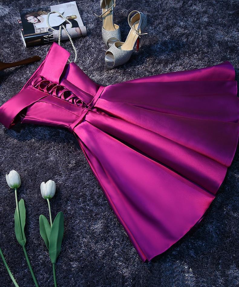 Cheap Purple Simple Satin Short Prom Dresses Homecoming Dress for Girls