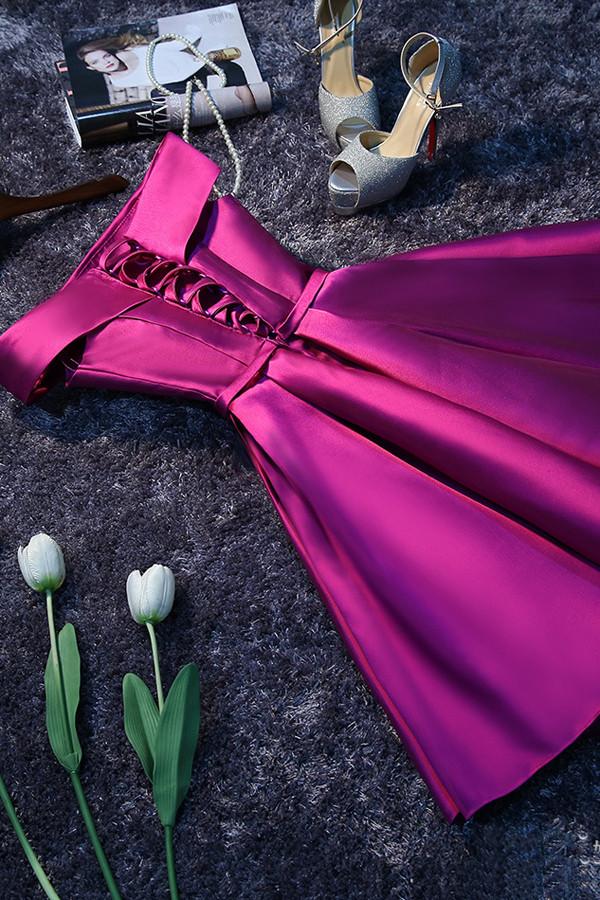Cheap Purple Simple Satin Short Prom Dresses Homecoming Dress for Girls