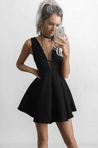 Charming Black Sleeveless V-neck Homecoming Dress, Short Prom Dress
