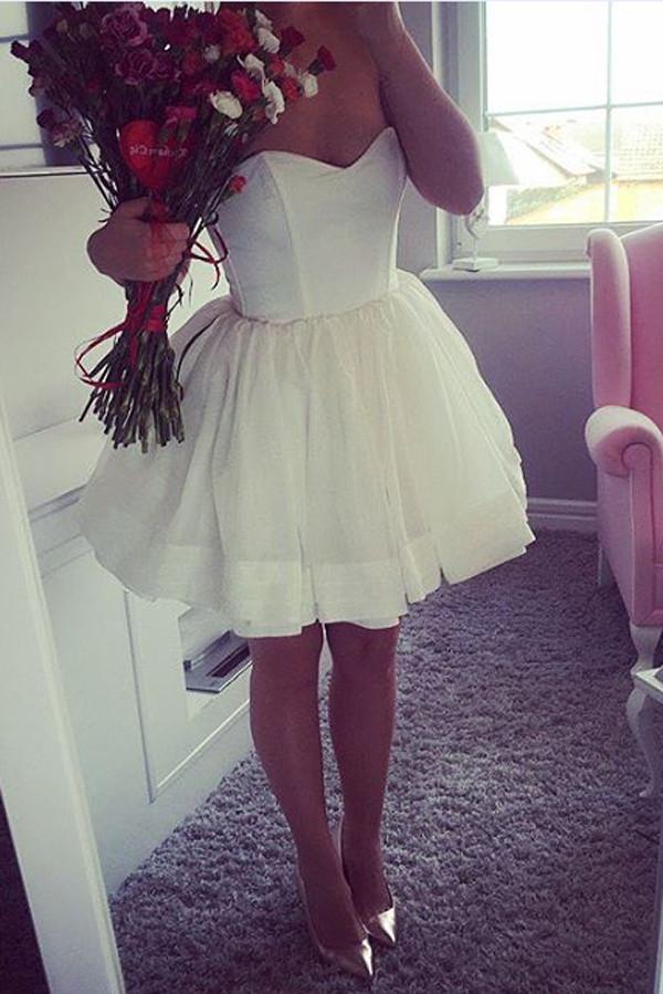 White Sweetheart Short Prom Dress, Homecoming Dresses Party Dress