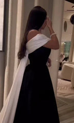 Luxury Black And White Satin Prom Dresses With Removable Tail Custom Made Cocktail Party Evening Dress Y5025