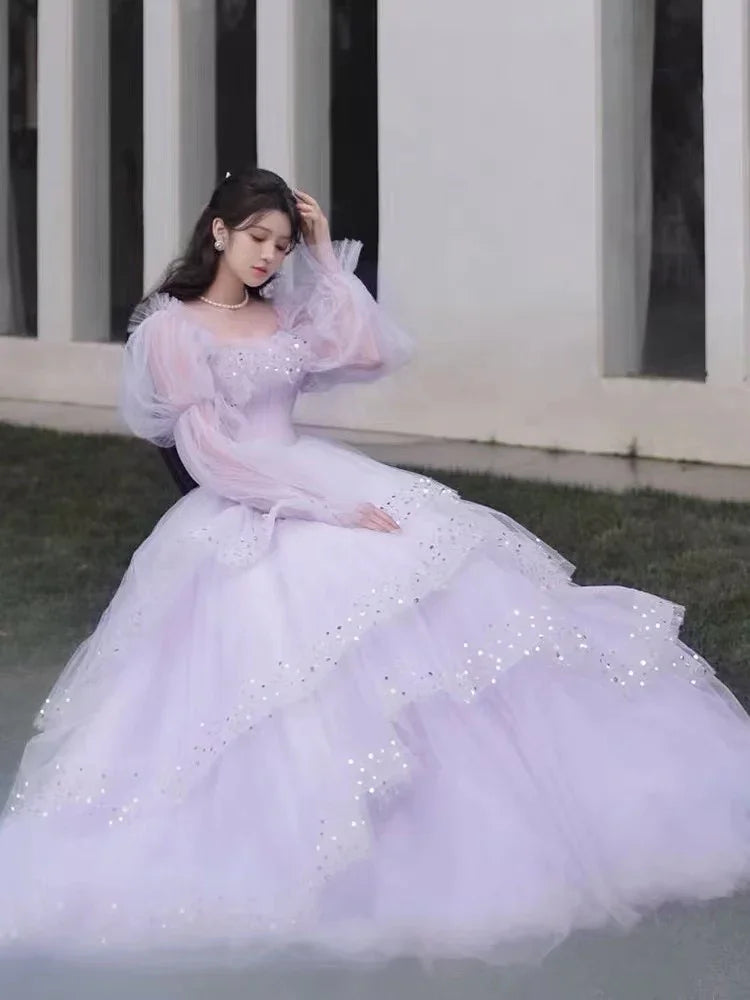 Sparkly Prom Dresses Purple Prom Dresses Robes Cocktail Off The Shoulder Prom Dresses Long Sleeve Prom DressesY2408