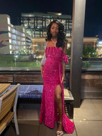 Sparkly Sheath/Column Sequins Long Evening Dress For Black Girls Y4350