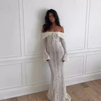 Suninheart White Evening Dresses for Events Red Long Sleeve Lace Elegant Party Dresses 2025 Women Luxury Wedding Prom Dress Gown