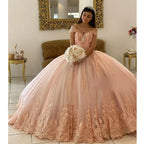 Customized Dresses 2026 Pink Off The Shoulder For Ball Gown Princess Appliques Tulle Birthday Party Dress Vestidos De 15 Años