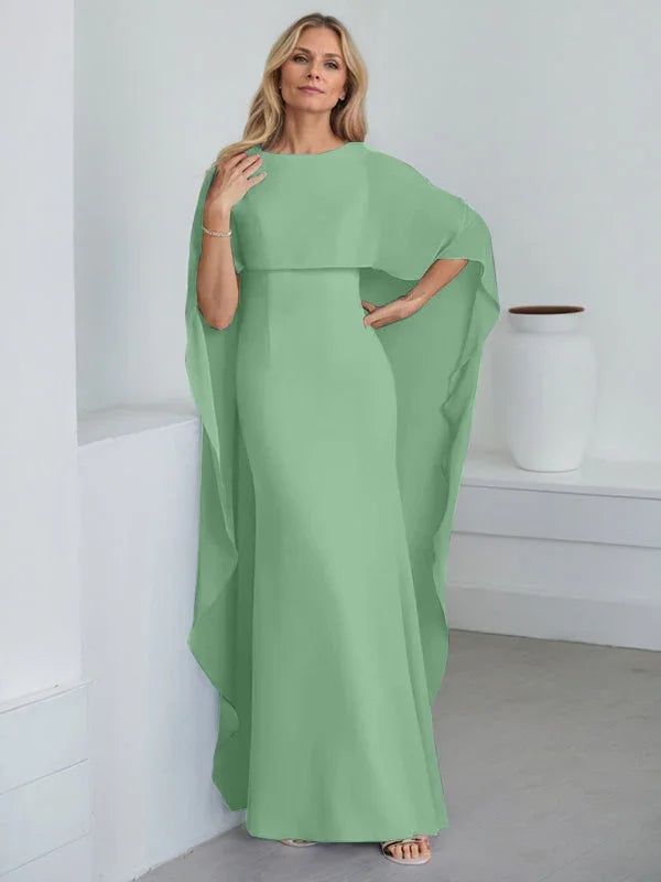 Sheath Scoop Floor-Length Chiffon Mother of the Bride Dress With Cascading Ruffles