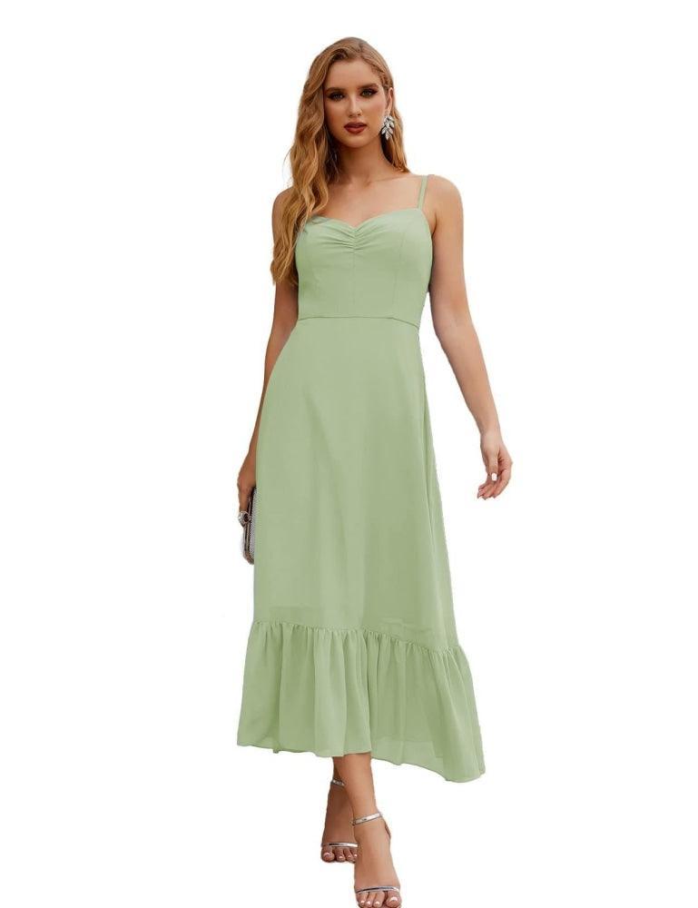 Spaghetti Strap Chiffon Bridesmaid Dress Ankle Length Formal A Line Cocktail Party Homecoming Dress for Juniors  SEA28028